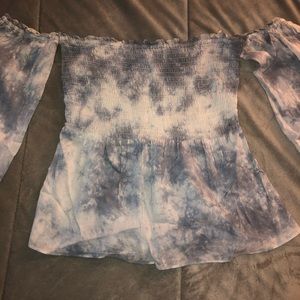 3/4 Length Off The Shoulder Cotton Tye Dye Top